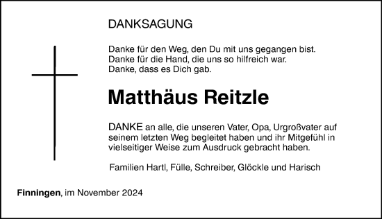 Traueranzeige von Matthäus Reitzle von Augsburger Allgemeine, Neu-Ulmer Zeitung