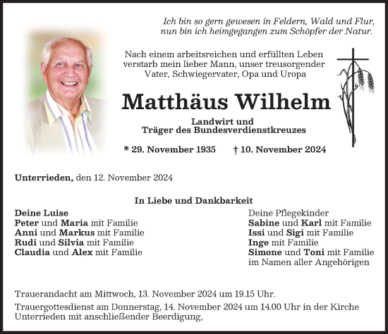 Traueranzeige von Matthäus Wilhelm von Mindelheimer Zeitung