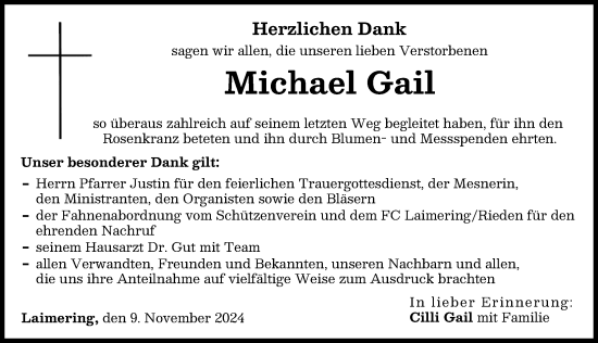 Traueranzeige von Michael Gail von Friedberger Allgemeine