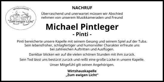 Traueranzeige von Michael Pintleger von Neu-Ulmer Zeitung