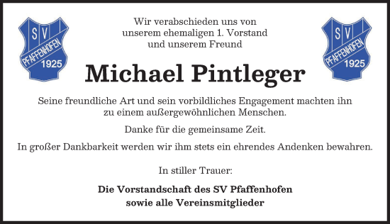 Traueranzeige von Michael Pintleger von Neu-Ulmer Zeitung