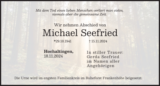 Traueranzeige von Michael Seefried von Rieser Nachrichten