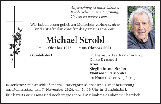 Traueranzeige von Michael Strobl von Aichacher Nachrichten