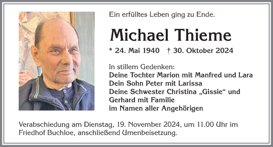 Traueranzeige von Michael Thieme von Augsburger Allgemeine