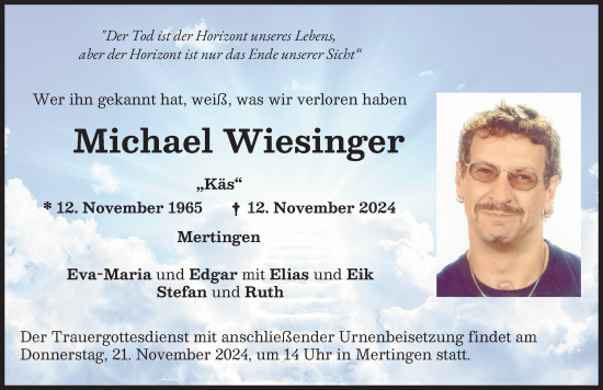 Traueranzeige von Michael Wiesinger von Donauwörther Zeitung