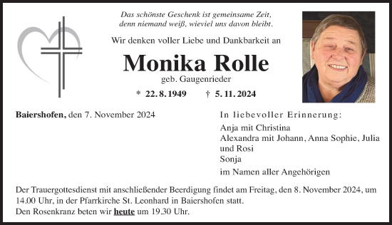 Traueranzeige von Monika Rolle von Augsburg-Land