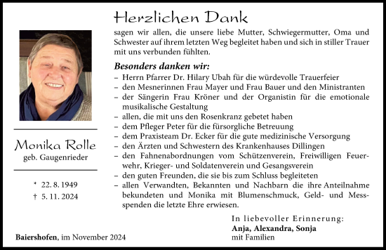 Traueranzeige von Monika Rolle von Augsburg-Land