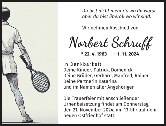 Traueranzeige von Norbert Schruff von Augsburger Allgemeine