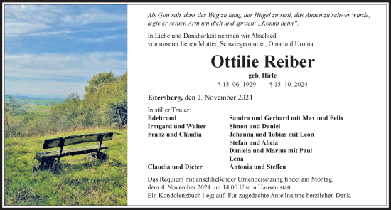 Traueranzeige von Ottilie Reiber von Rieser Nachrichten