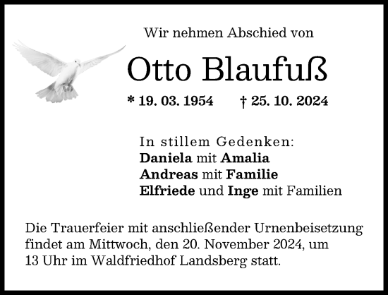 Traueranzeige von Otto Blaufuß von Landsberger Tagblatt