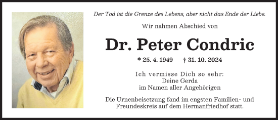 Traueranzeige von Peter Condric von Augsburger Allgemeine