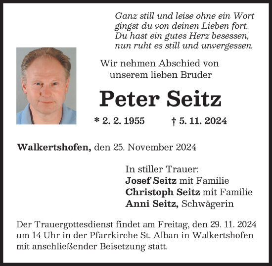 Traueranzeige von Peter Seitz von Schwabmünchner Allgemeine