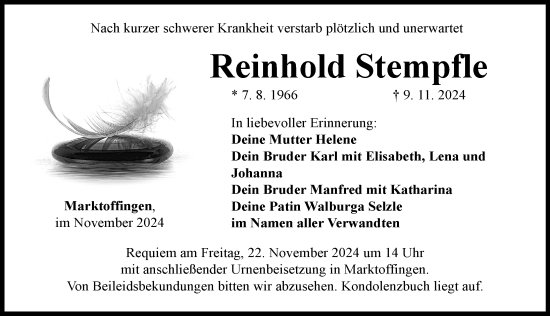 Traueranzeige von Reinhold Stempfle von Rieser Nachrichten