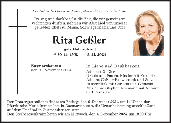 Traueranzeige von Rita Geßler von Augsburger Allgemeine