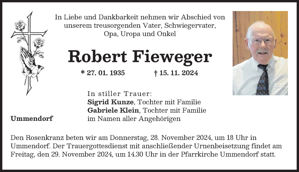  Traueranzeige für Robert Fieweger vom 23.11.2024 aus Landsberger Tagblatt