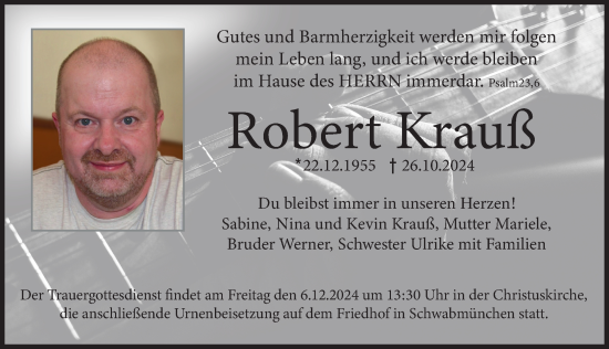 Traueranzeige von Robert Krauß von Schwabmünchner Allgemeine