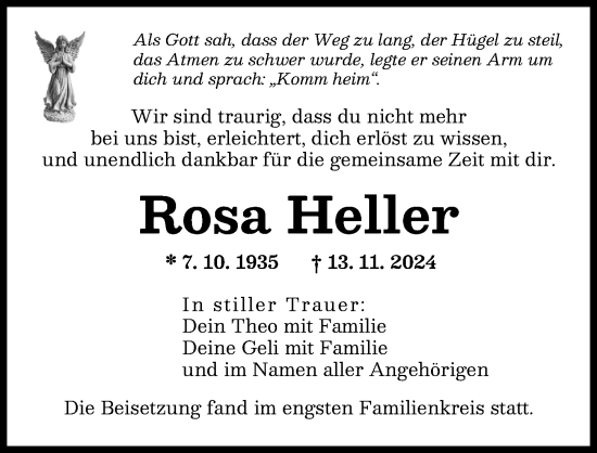 Traueranzeige von Rosa Heller von Augsburger Allgemeine
