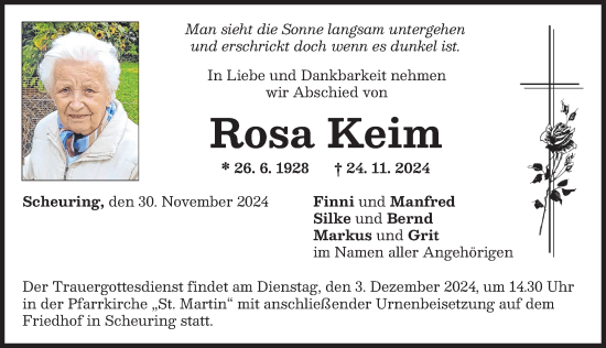 Traueranzeige von Rosa Keim von Landsberger Tagblatt