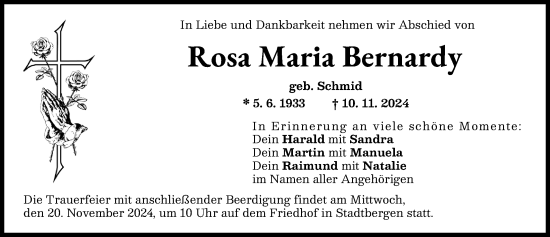 Traueranzeige von Rosa Maria Bernardy von Augsburg-Land