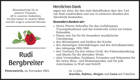 Traueranzeige von Rudi Bergbreiter von Donau Zeitung