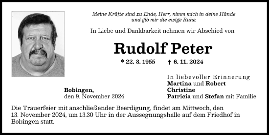 Traueranzeige von Rudolf Peter von Schwabmünchner Allgemeine