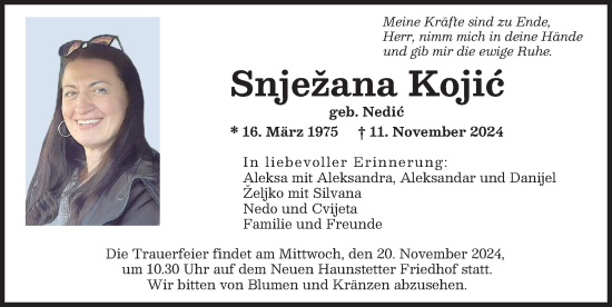Traueranzeige von Snjezana Kojic von Augsburger Allgemeine