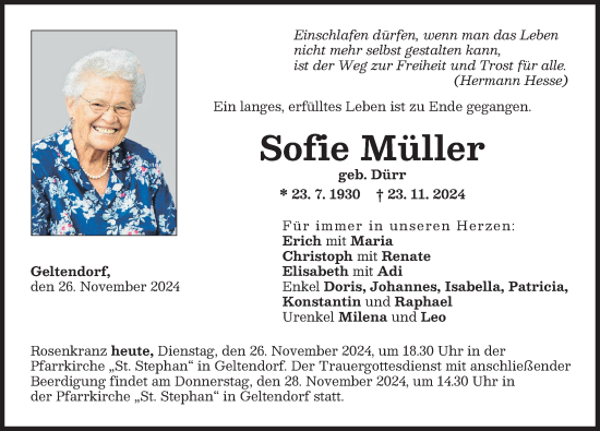 Traueranzeige von Sofie Müller von Landsberger Tagblatt