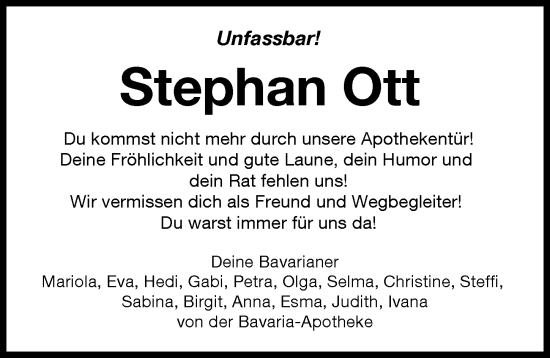 Traueranzeige von Stephan Ott von Augsburger Allgemeine