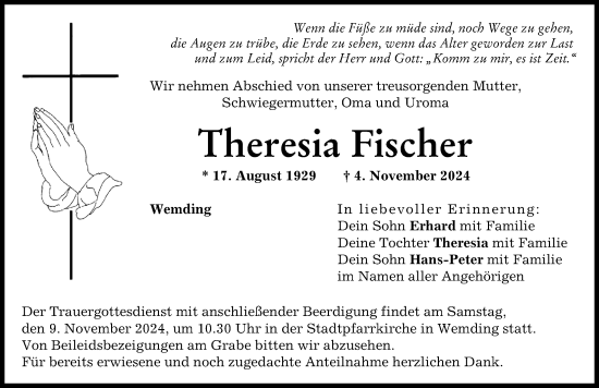 Traueranzeige von Theresia Fischer von Donauwörther Zeitung