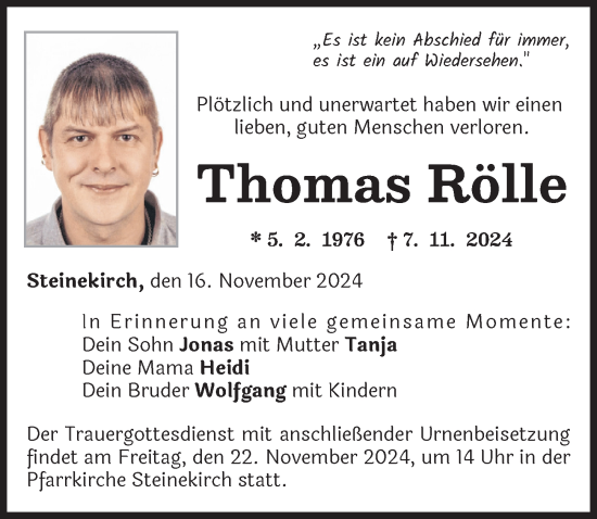 Traueranzeige von Thomas Rölle von Augsburger Allgemeine