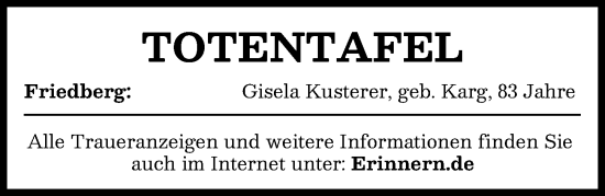 Traueranzeige von Totentafel vom 09.11.2024 von Aichacher Nachrichten
