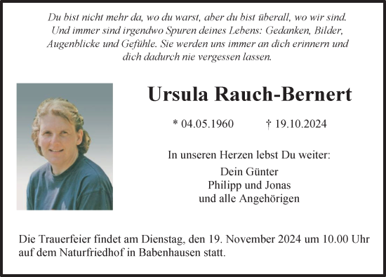 Traueranzeige von Ursula Rauch-Bernert von Illertisser Zeitung