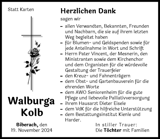 Traueranzeige von Walburga Kolb von Neu-Ulmer Zeitung