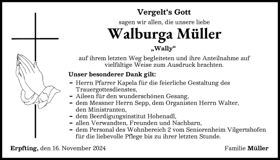 Traueranzeige von Walburga Müller von Landsberger Tagblatt