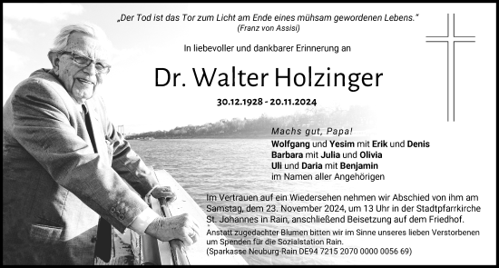 Traueranzeige von Walter Holzinger von Donauwörther Zeitung