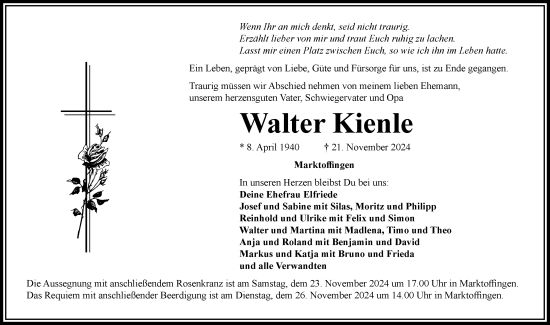 Traueranzeige von Walter Kienle von Rieser Nachrichten