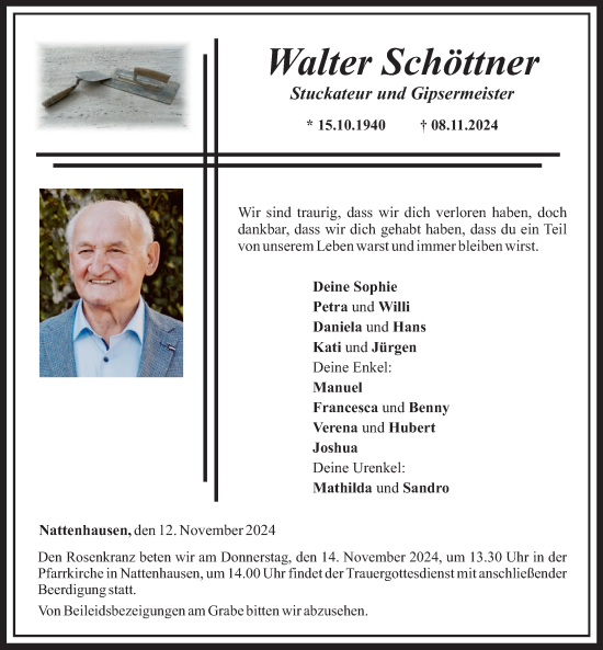 Traueranzeige von Walter Schöttner von Mittelschwäbische Nachrichten