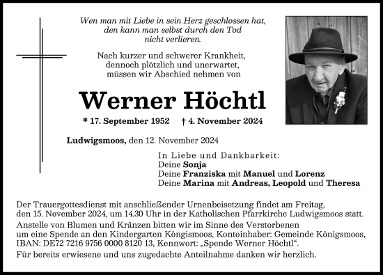 Traueranzeige von Werner Höchtl von Neuburger Rundschau