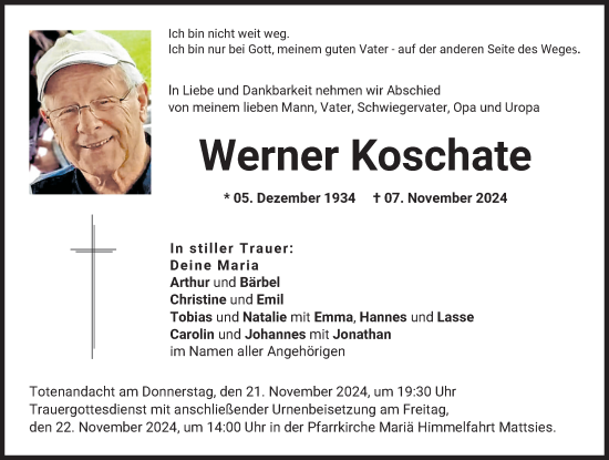 Traueranzeige von Werner Koschate von Mindelheimer Zeitung