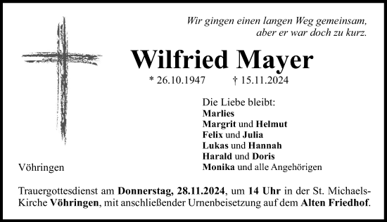 Traueranzeige von Wilfried Mayer von Illertisser Zeitung