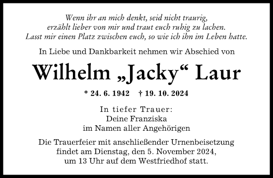 Traueranzeige von Wilhelm Laur von Augsburger Allgemeine