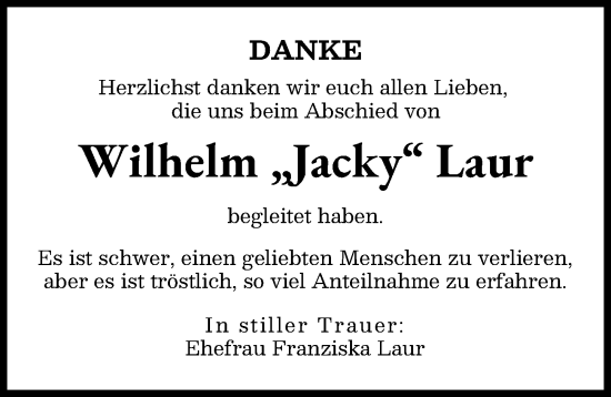 Traueranzeige von Wilhelm Laur von Augsburger Allgemeine
