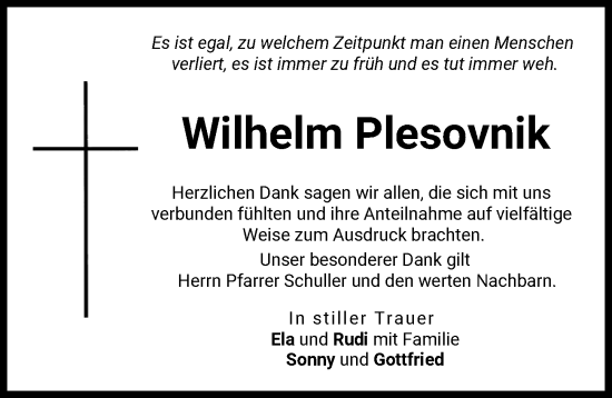 Traueranzeige von Wilhelm Plesovnik von Schwabmünchner Allgemeine