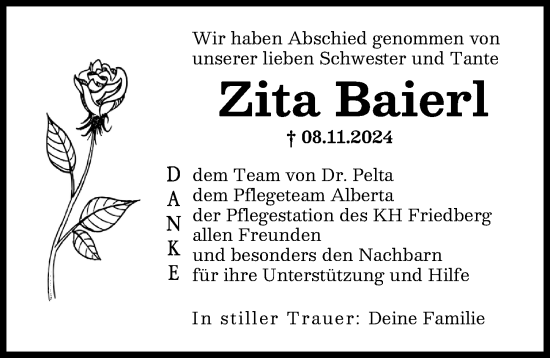 Traueranzeige von Zita Baierl von Augsburger Allgemeine