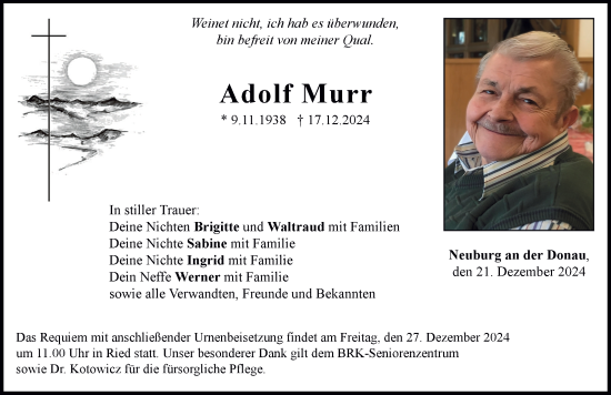 Traueranzeige von Adolf Murr von Neuburger Rundschau