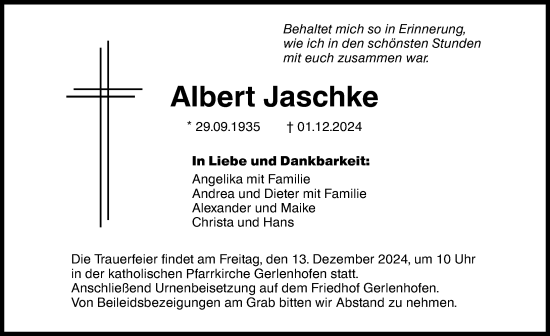 Traueranzeige von Albert Jaschke von Augsburger Allgemeine, Neu-Ulmer Zeitung