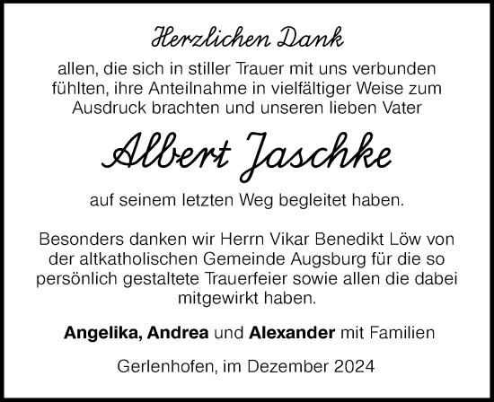 Traueranzeige von Albert Jaschke von Augsburger Allgemeine, Neu-Ulmer Zeitung