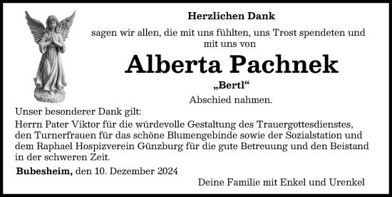 Traueranzeige von Alberta Pachnek von Günzburger Zeitung