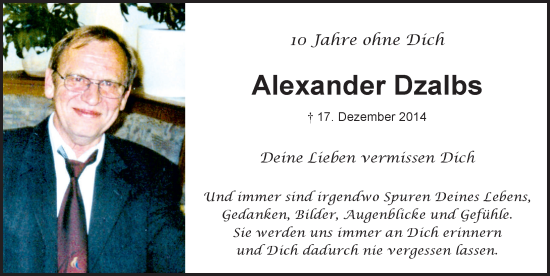 Traueranzeige von Alexander Dzalbs von Mindelheimer Zeitung