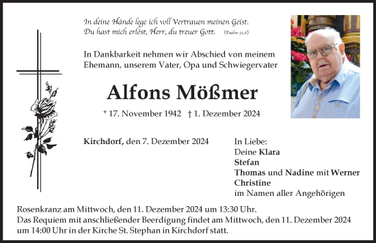 Traueranzeige von Alfons Mößmer von Mindelheimer Zeitung